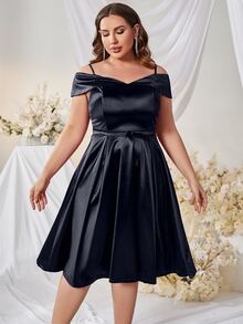 MUXXN 大碼挖肩緞面連衣裙 - 黑色 - 查看 4