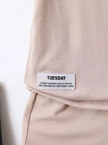 SHEIN Chàng trai trẻ Màu Khaki Giải trí Phong cách đường phố Vòng cổ Ngắn tay Bộ quần đùi & áo sơ mi Với In thư Cho mùa hè - Màu Khaki - Xem 5