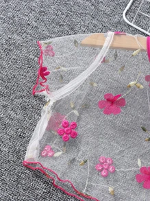 SHEIN Young Girl Sweet Comfortable Round Neck Short Sleeve Two-Piece Set With Pink Floral Print For Summer - Hot Pink - View 5