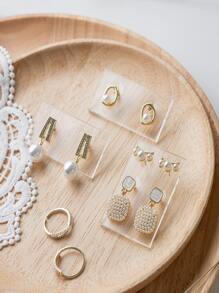 Tháp trang sức trong suốt 6 chiếc, Tháp lưu trữ bông tai bằng nhựa đơn giản để bàn - Trong sáng - Xem 4