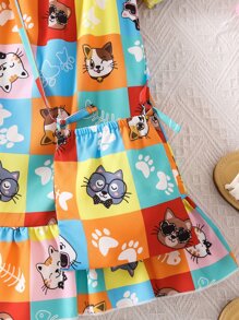 SHEIN Toddler Girls Cartoon Graphic Ruffle Hem Dress - Multicolor - View 4