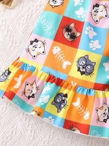 SHEIN Toddler Girls Cartoon Graphic Ruffle Hem Dress - Multicolor - View 6