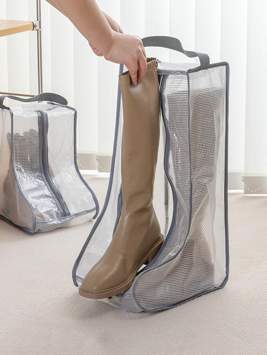 1pc PVC Storage Bag, Minimalist Contrast Binding Waterproof Shoe Storage Bag For Home - Black - View 1