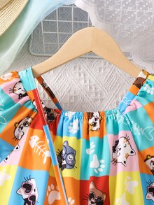 SHEIN Toddler Girls Cartoon Graphic Ruffle Hem Dress - Multicolor - View 7