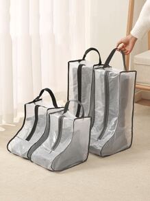 1pc PVC Storage Bag, Minimalist Contrast Binding Waterproof Shoe Storage Bag For Home - Black - View 4