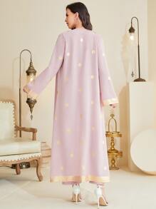 Al Najma Gold Floral Print Open Front Abaya & Pants & Blouse - Pink - View 2