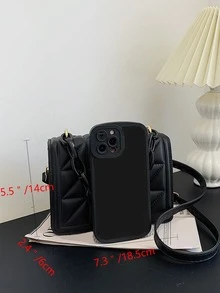 迷你衍縫翻蓋鏈條方包 - 黑色 - 查看 3