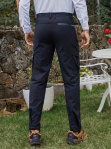 Men Solid Flap Pocket Side Cargo Trousers - Black - View 2