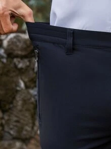 Men Solid Flap Pocket Side Cargo Trousers - Black - View 4