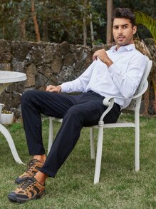 Men Solid Flap Pocket Side Cargo Trousers - Black - View 5