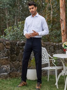 Men Solid Flap Pocket Side Cargo Trousers - Black - View 6