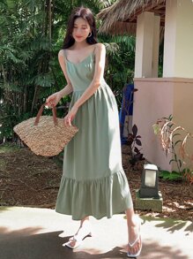 DAZY Vestido de tirantes unicolor bajo con fruncido - verde menta - Ver 3