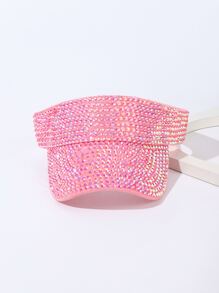 Women's Minimalist Fashion Rhinestone Decor Visor Cap - Pink - View 4