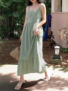 DAZY Vestido de tirantes unicolor bajo con fruncido - verde menta - Ver 6