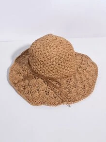 Bow Decor Straw Hat - Khaki - View 2