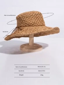 Bow Decor Straw Hat - Khaki - View 3