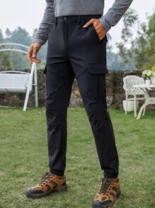 Men Flap Pocket Side Cargo Trousers - Black - View 1