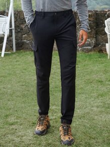 Men Flap Pocket Side Cargo Trousers - Black - View 5