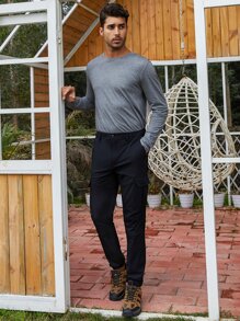 Men Flap Pocket Side Cargo Trousers - Black - View 6