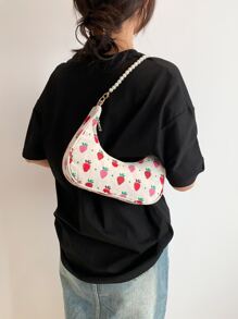 Fashionable Pearl Chain Strawberry Crescent Shoulder Bag For Women - Multicolor - View 2