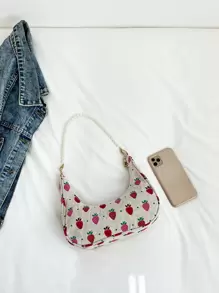 Fashionable Pearl Chain Strawberry Crescent Shoulder Bag For Women - Multicolor - View 4