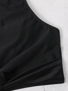 Tropical Print Twist Front Ruched High Waisted Bikini Set Summer Beach - Multicolor - View 5