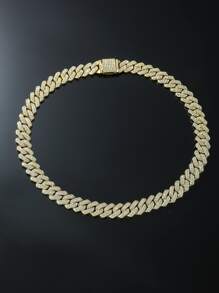 1入組奢華水鑽扭結粗鏈條樣式項鍊適合男士日常裝飾,適用於首飾類禮品和派對 - 金黃色 - 查看 3