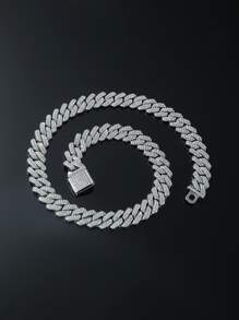 1男士1入組全鑽石鏈嘻哈項鍊 - 銀色 - 查看 2