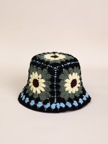 Floral Crochet Bucket Hat - Multicolor - View 1