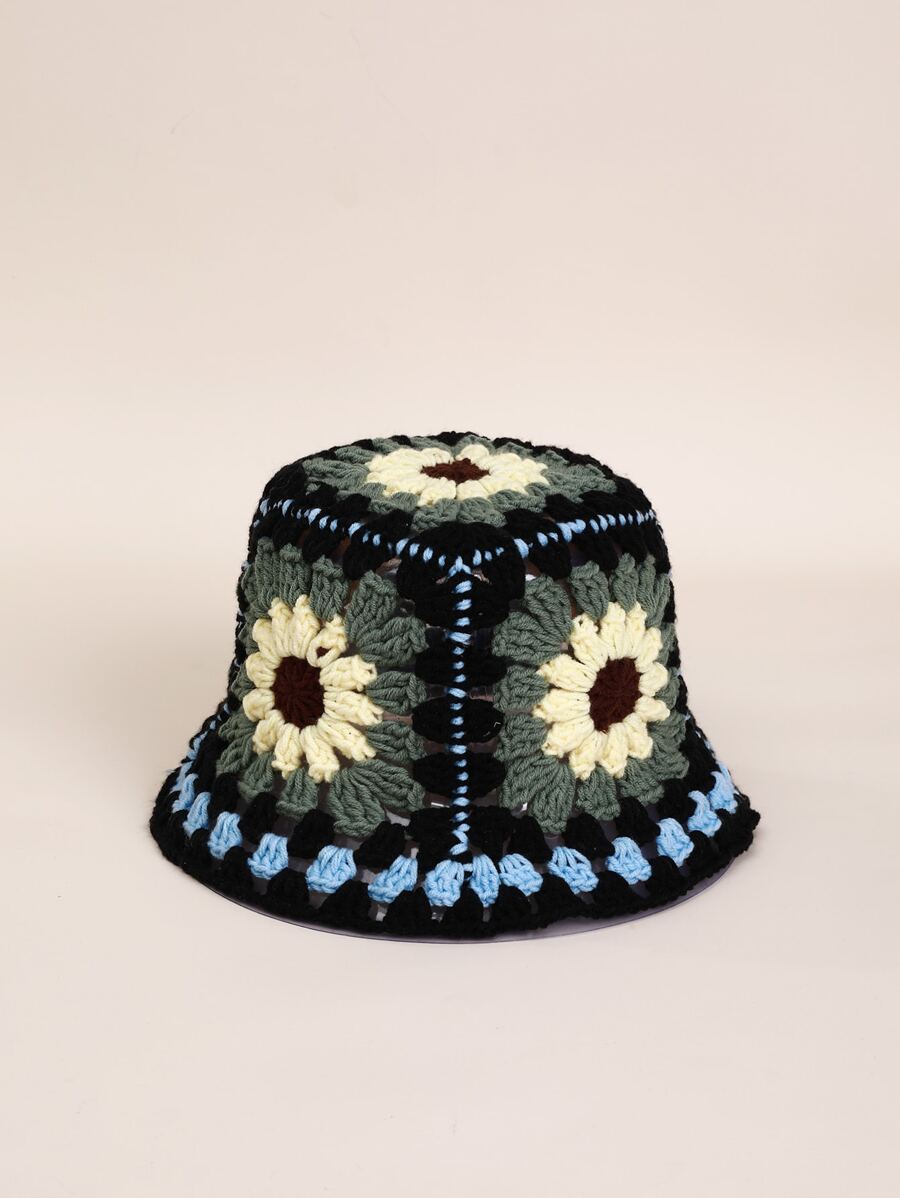 Floral Crochet Bucket Hat - Multicolor - View 1