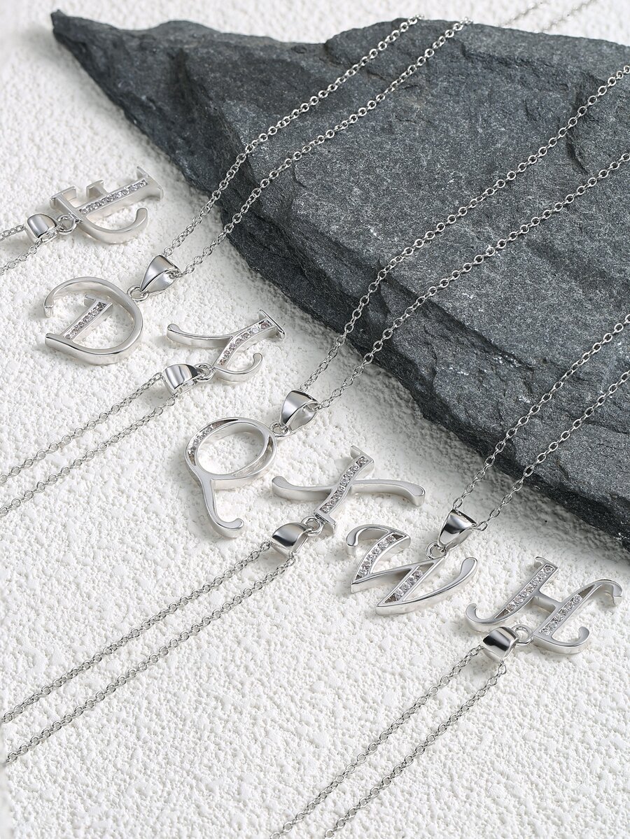 方晶鋯石裝飾項鍊 - 銀色 - 查看 1