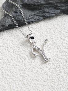 方晶鋯石裝飾項鍊 - 銀色 - 查看 5