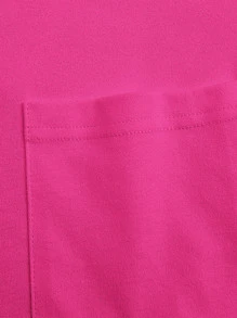 SHEIN BASICS Chất rắn Cổ v Áo thun Cho mùa hè - Màu Hồng Tươi - Xem 5