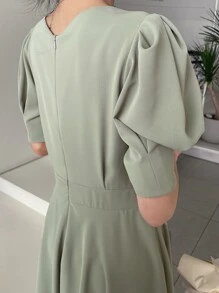 DAZY Solid Puff Sleeve A-line Dress - Mint Green - View 8