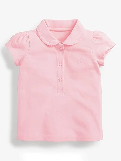 女孩休閒運動五星級刺繡polo領短袖t恤,適合學校和運動