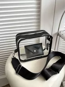 Mini Clear Crossbody Bag Adjustable-Strap Square Bag With Purse Stadium Approved 12*12*6 Clear Transparent Purse Bag For Concerts Sports Events Festivals - Black - View 1