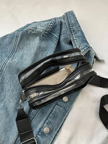 Mini Clear Crossbody Bag Adjustable-Strap Square Bag With Purse Stadium Approved 12*12*6 Clear Transparent Purse Bag For Concerts Sports Events Festivals - Black - View 4