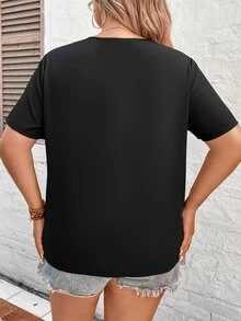 SHEIN LUNE Plus Twist Front Blouse - Black - View 2