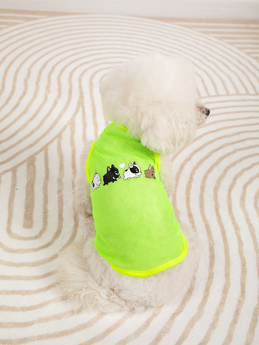 1pc Cartoon Dog Print Pet Tank - Green - View 1