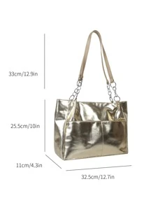 Large Shoulder Tote Bag Gold Colour High-Capacity For Work School Workout Shopping - Gold - View 3