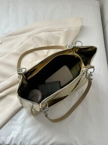 Large Shoulder Tote Bag Gold Colour High-Capacity For Work School Workout Shopping - Gold - View 4