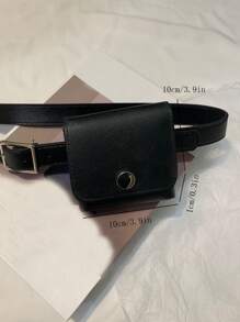 Riñonera mini con diseño metal con solapa - Negro - Ver 4