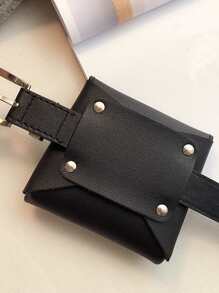 Riñonera mini con diseño metal con solapa - Negro - Ver 6