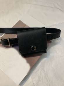 Riñonera mini con diseño metal con solapa - Negro - Ver 7