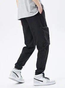 Manfinity Men Letter Graphic Flap Pocket Drawstring Waist Cargo Trousers - Black - View 2