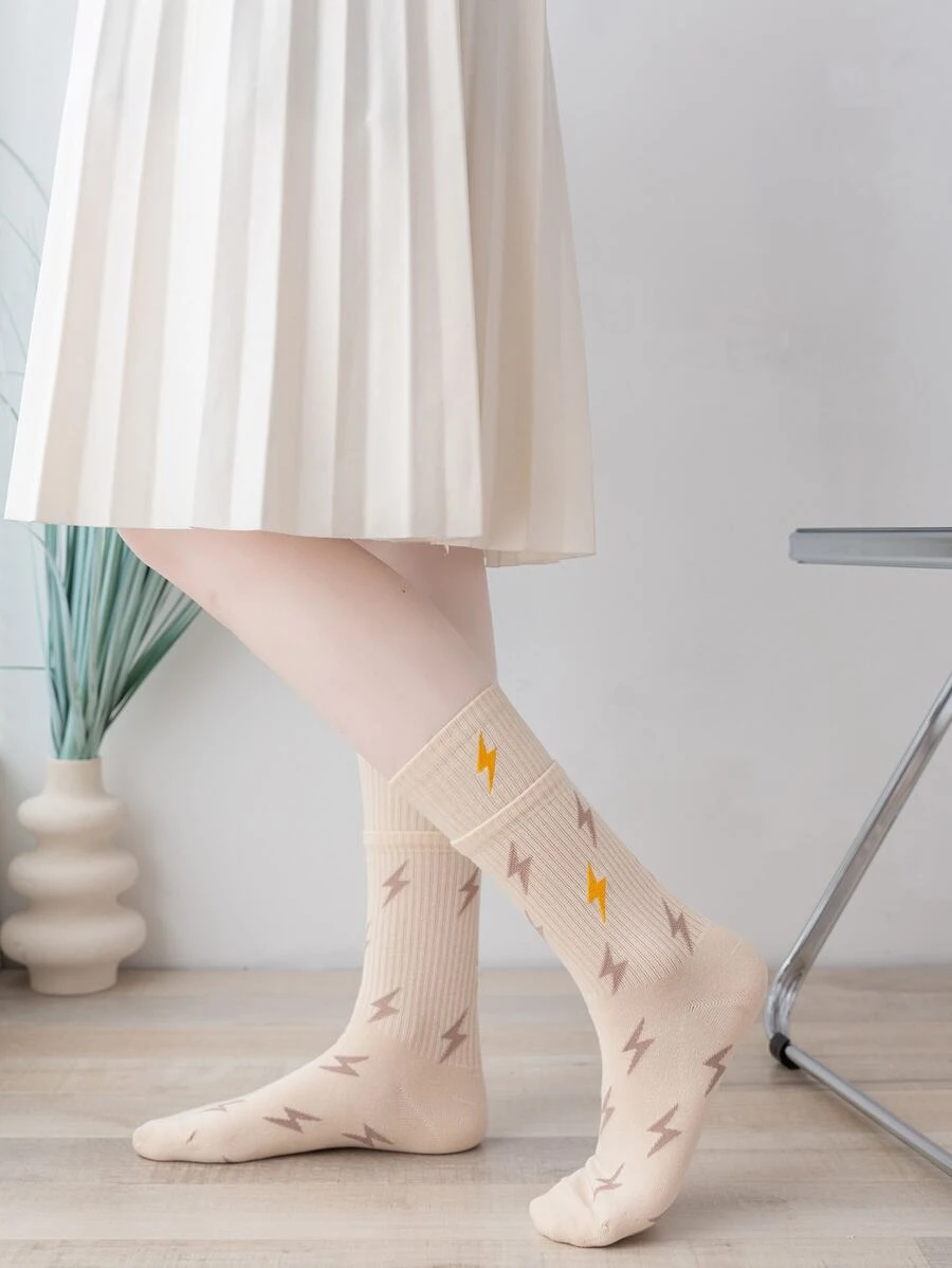 Lightning Pattern Crew Socks - Multicolor - View 1