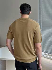 DAZY Men Solid V Neck Knit Top - Khaki - View 2