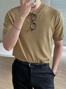 DAZY Men Solid V Neck Knit Top - Khaki - View 4