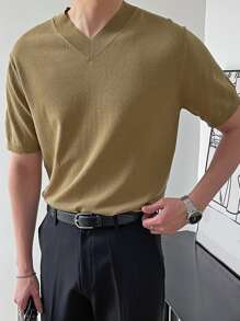 DAZY Men Solid V Neck Knit Top - Khaki - View 6