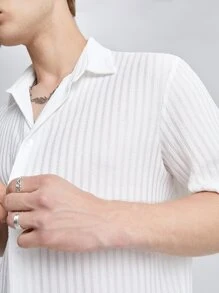 Manfinity RebelGame Men Solid Textured Shirt - White - View 4